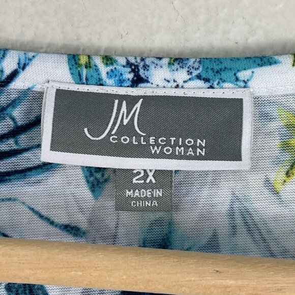 JM Collection Womens Plus 2X Floral Short Flutter Sleeve Blouse Tunic Top Shirt - Picture 3 of 10
